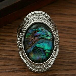 Silver Abalone Shell Statement Ring Sz 8